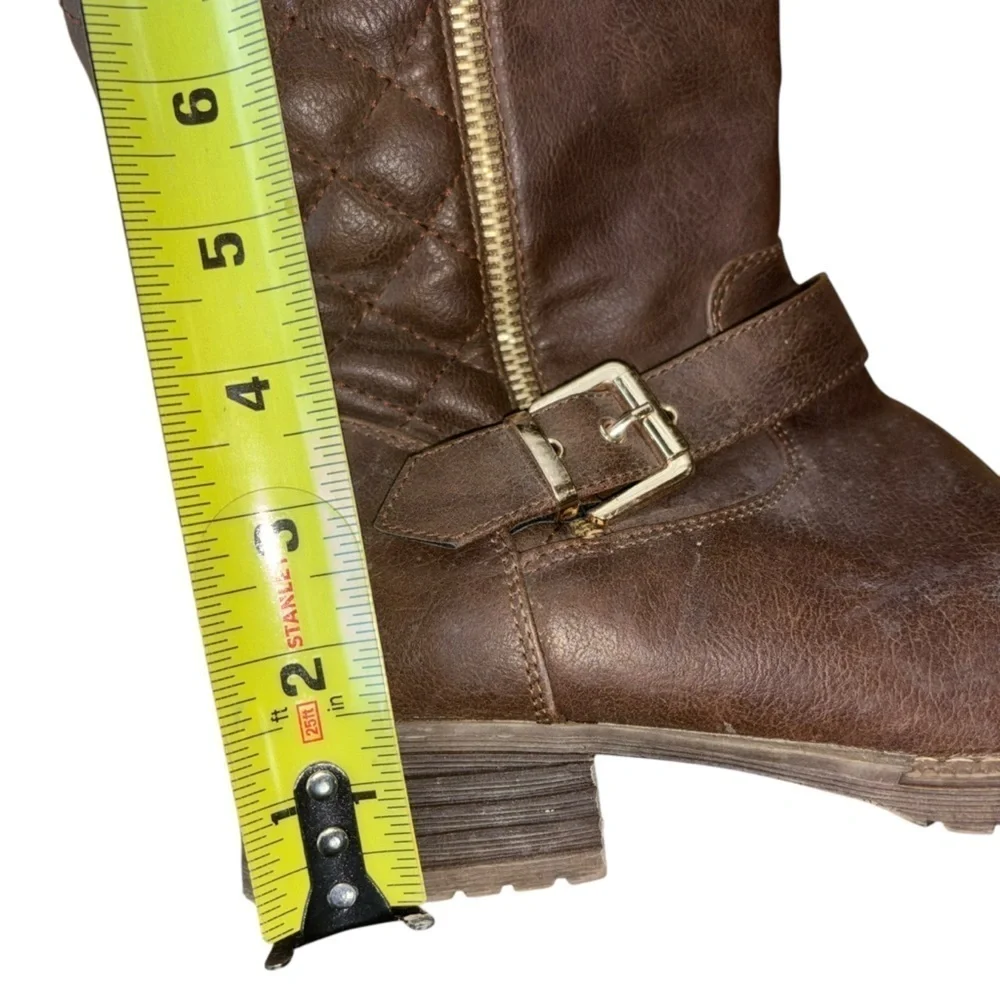 Knee High Brown Quilted Knit Riding Boots Women’s 7.5 Gold Buckle Zipper Accent - Picture 11 of 16